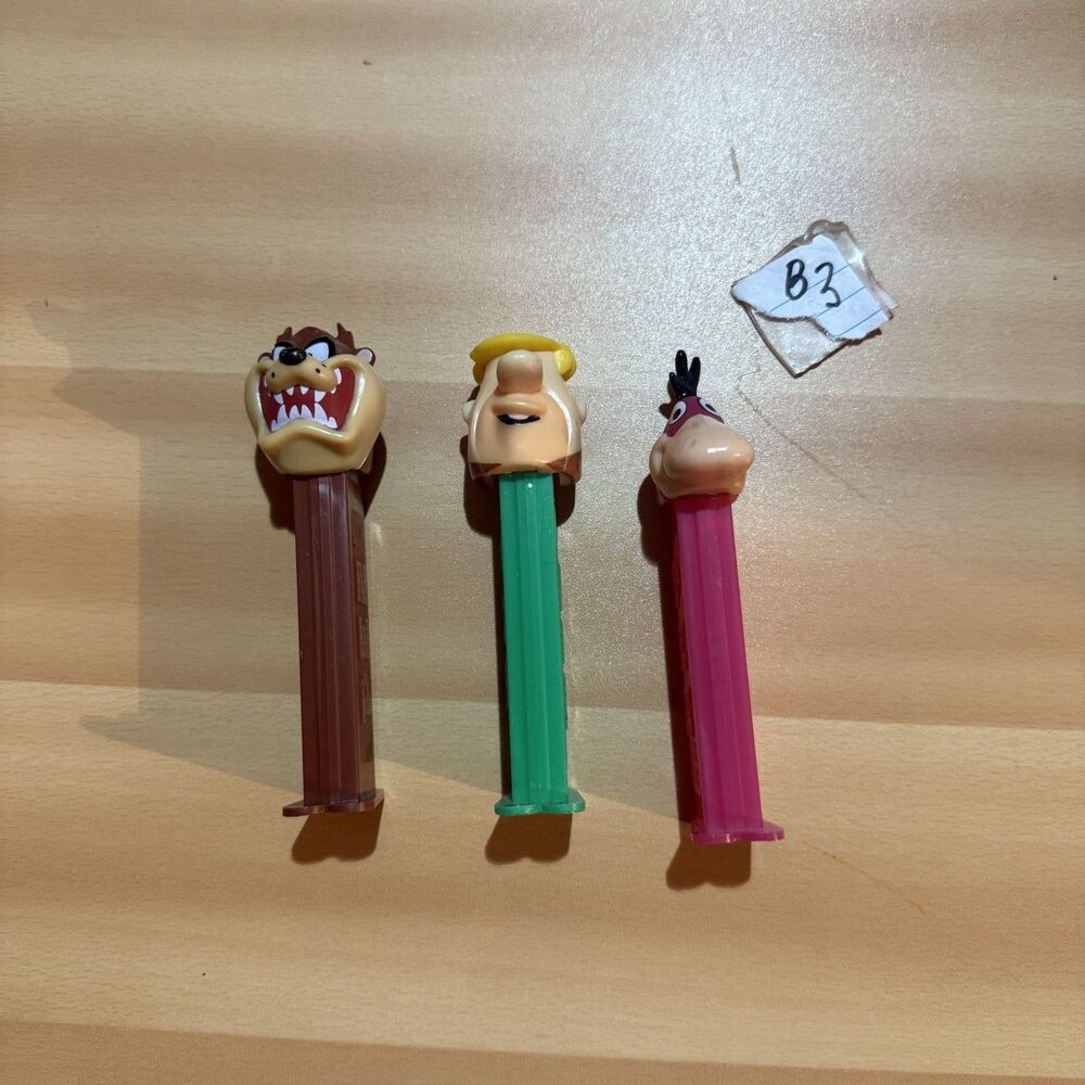 3 Vintage Pez Candy Dispensers Fred Flinstone Dino Tazmanian Devil Taz